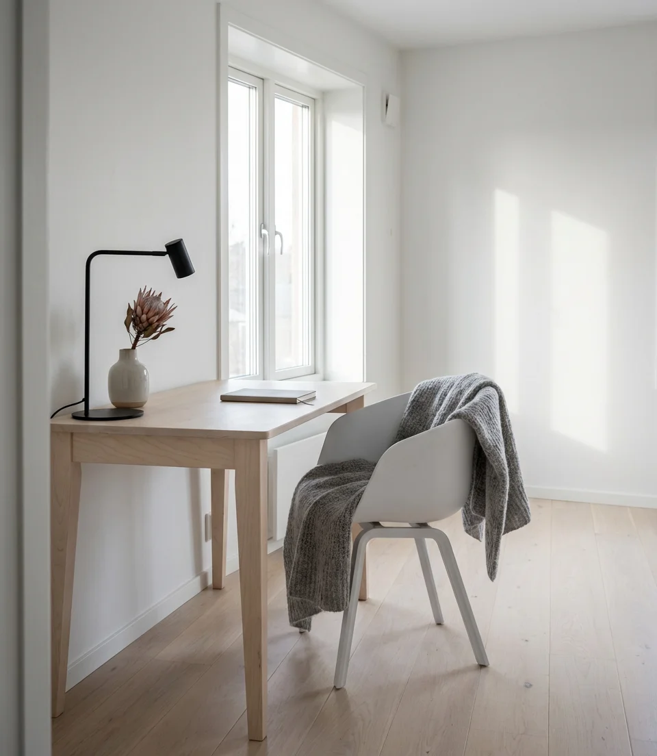 Scandinavian Light-Filled Workspace with White and Birch 1