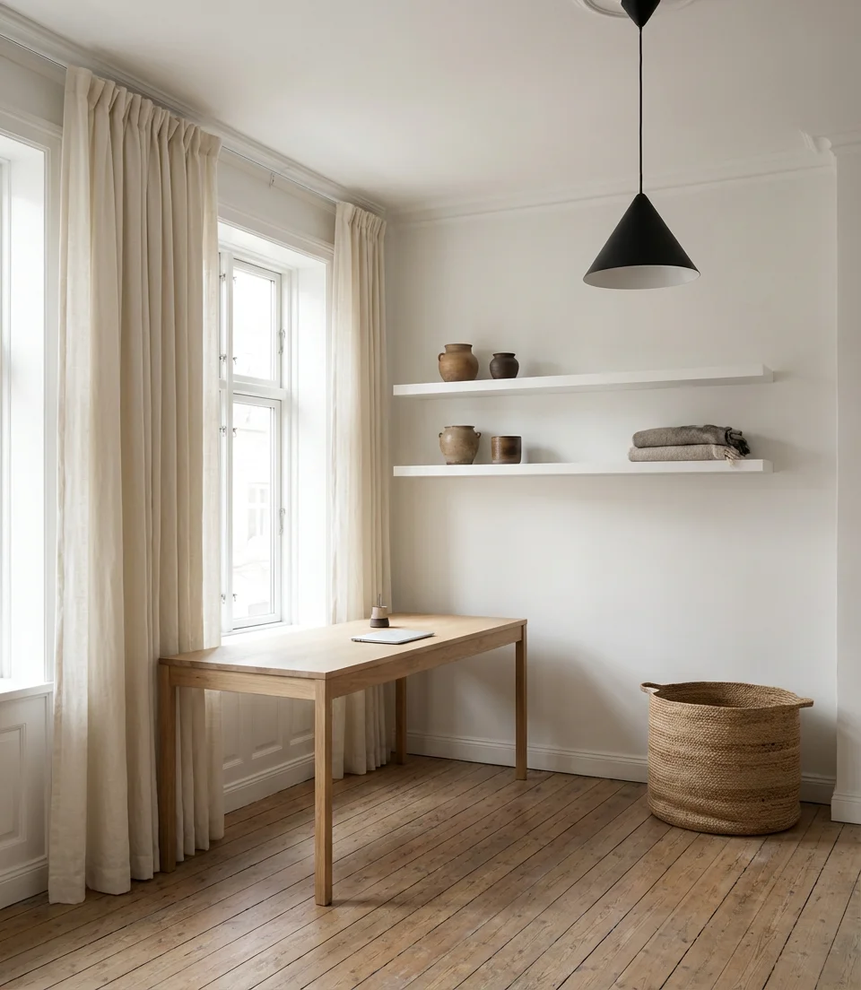 Scandinavian Light-Filled Workspace with White and Birch 2