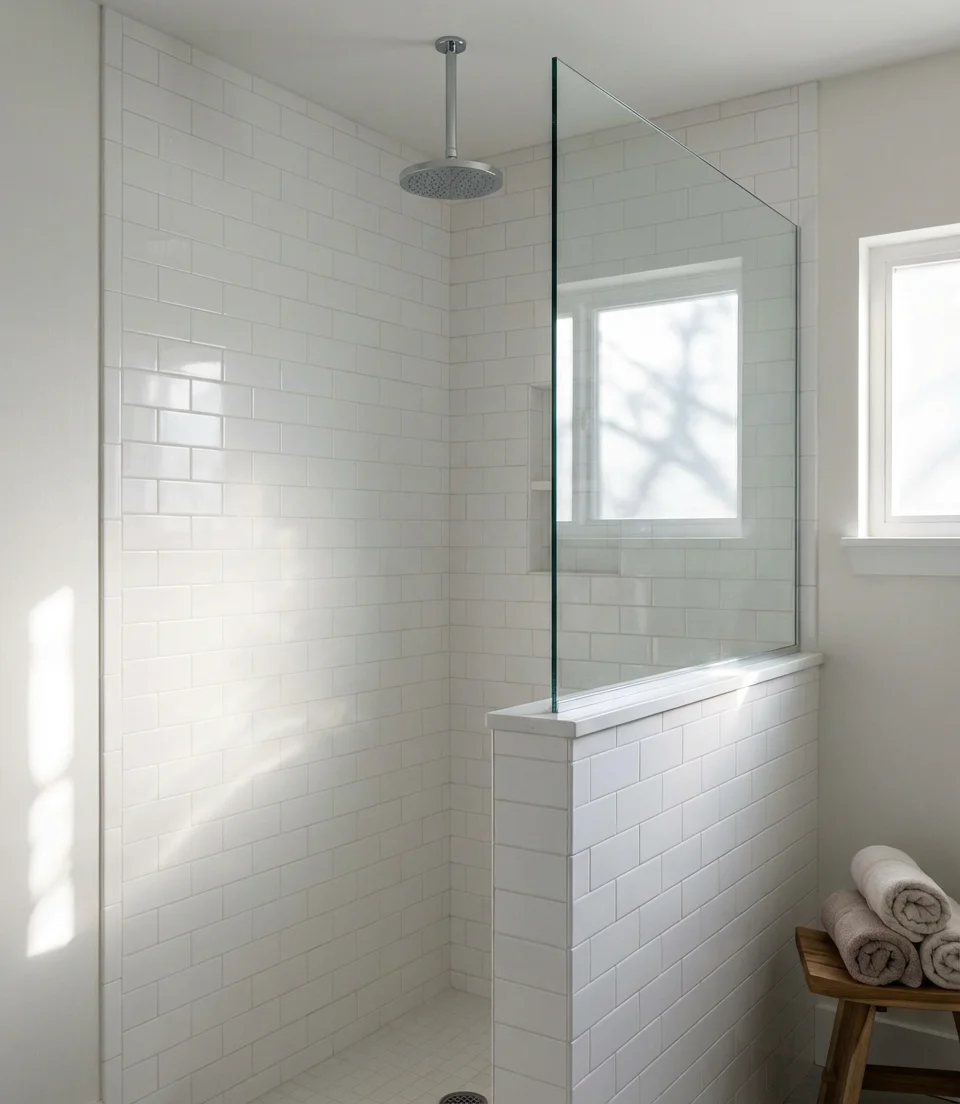 Small Bathroom with Glass and Half Wall Combo 1