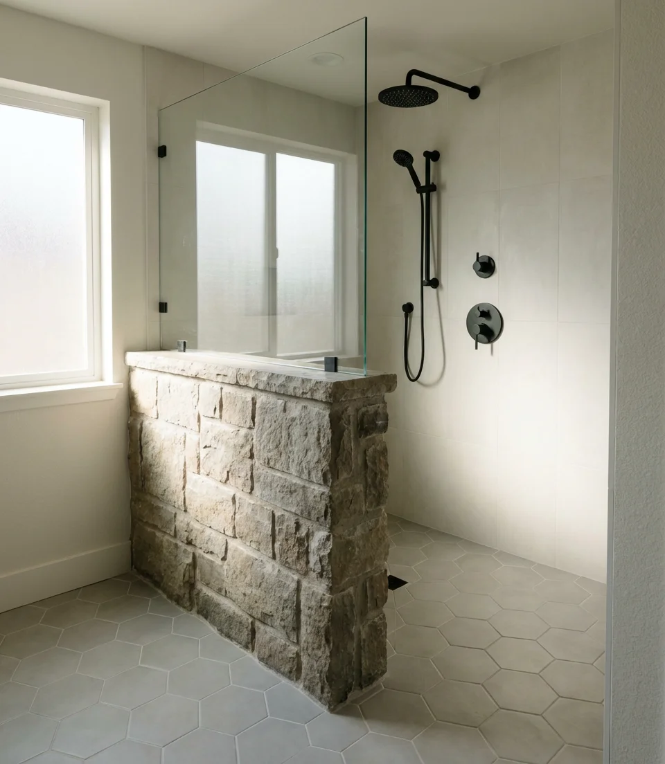 Small Bathroom with Glass and Half Wall Combo 2