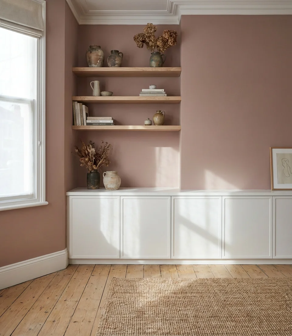 Soft Blush Pink Behind White Built-Ins 2