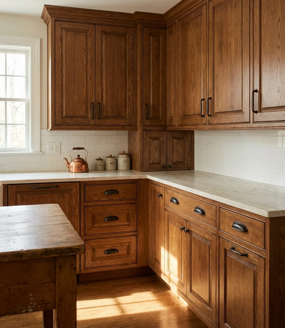Stained Oak Cabinets in Deep Earthy Tones 1