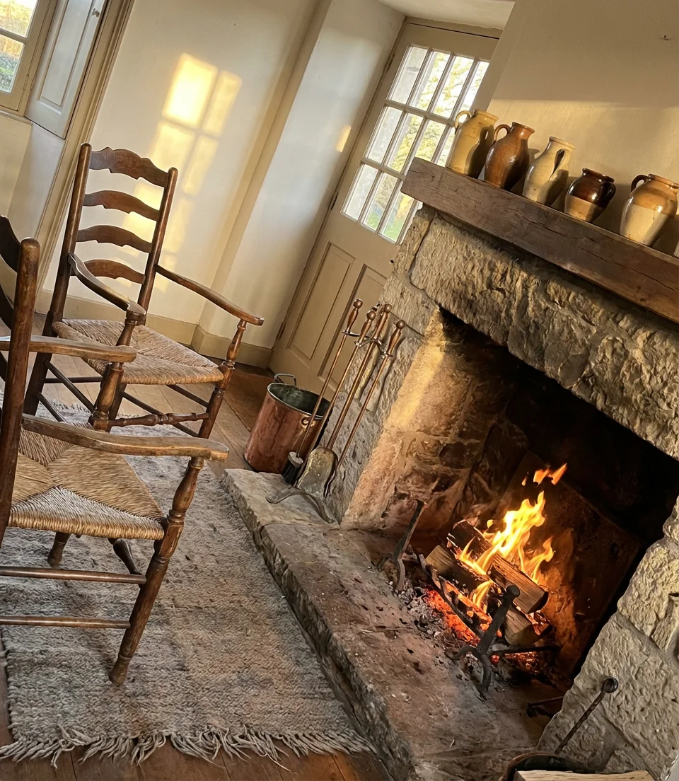 Stone Fireplace Surrounded by Antique Seating 2