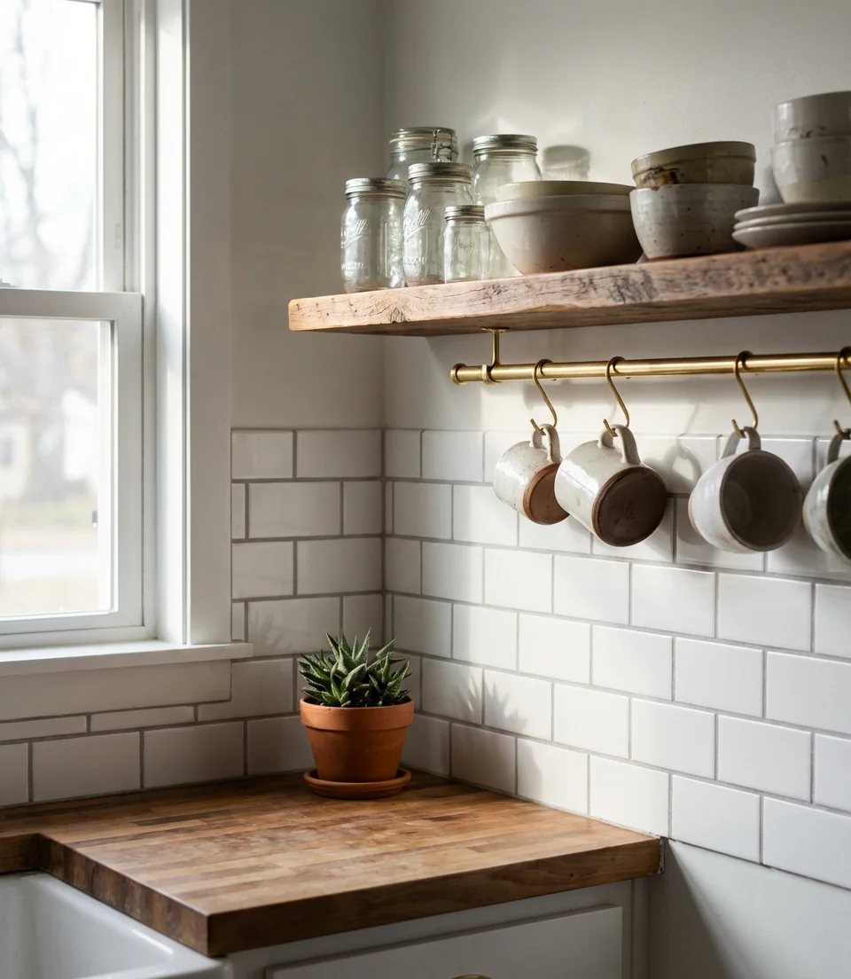 Subway Tile Backsplash with Vintage Grout Lines 1