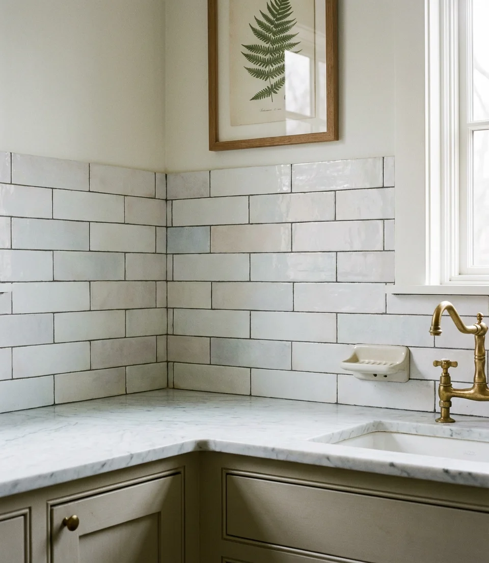 Subway Tile Backsplash with Vintage Grout Lines 2