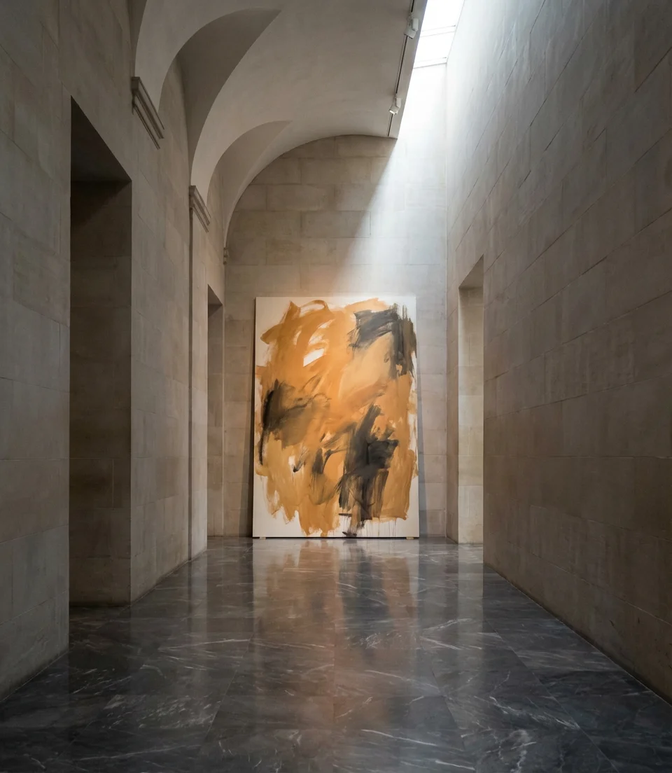 Tall Hallway with Dramatic Floor-to-Ceiling Art 1