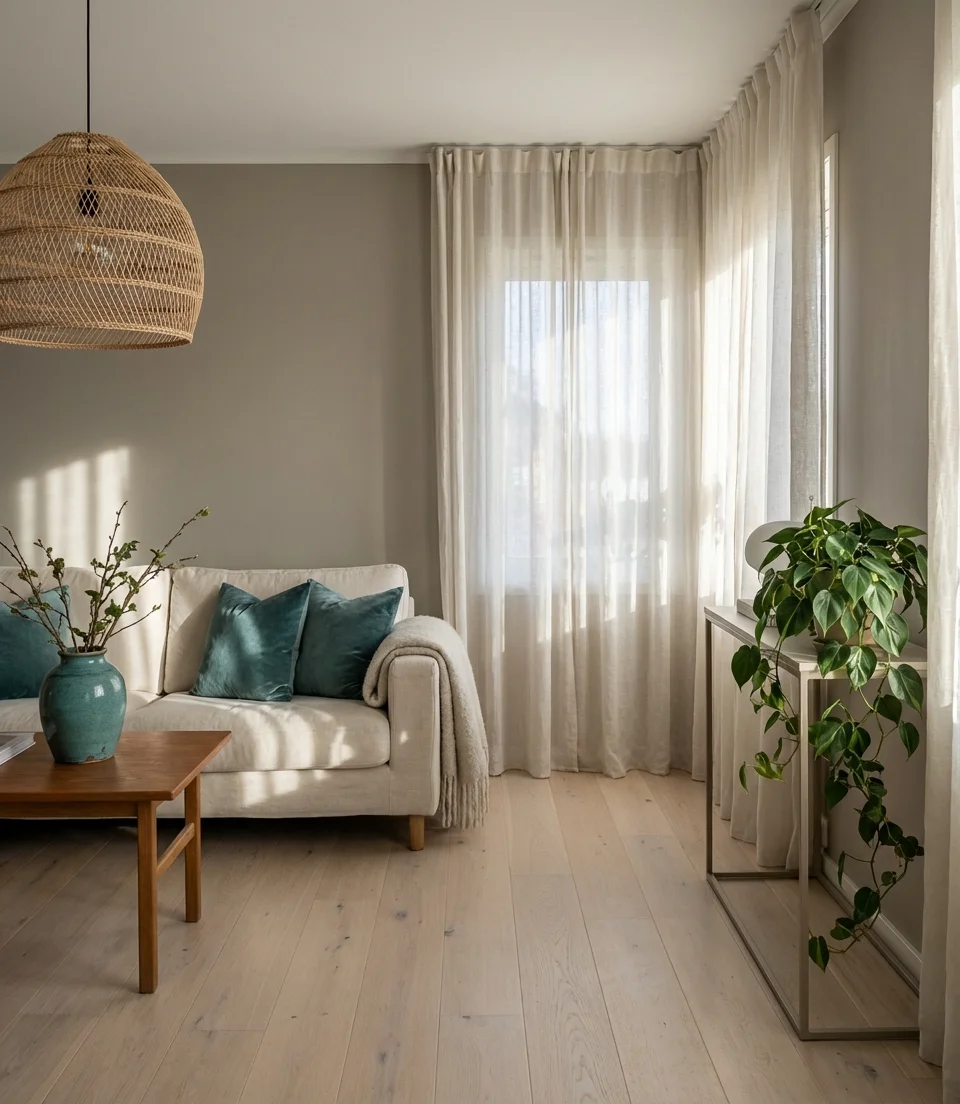 Teal Accents in a Neutral Living Room 1