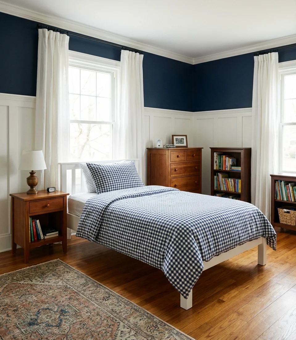 Timeless Classic Blue and White Bedroom 1