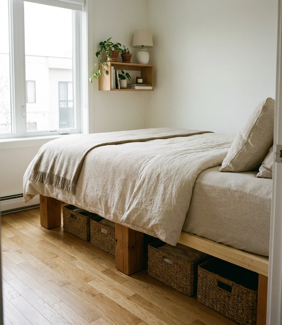 Tiny Bedroom with Smart Under-Bed Layout 1