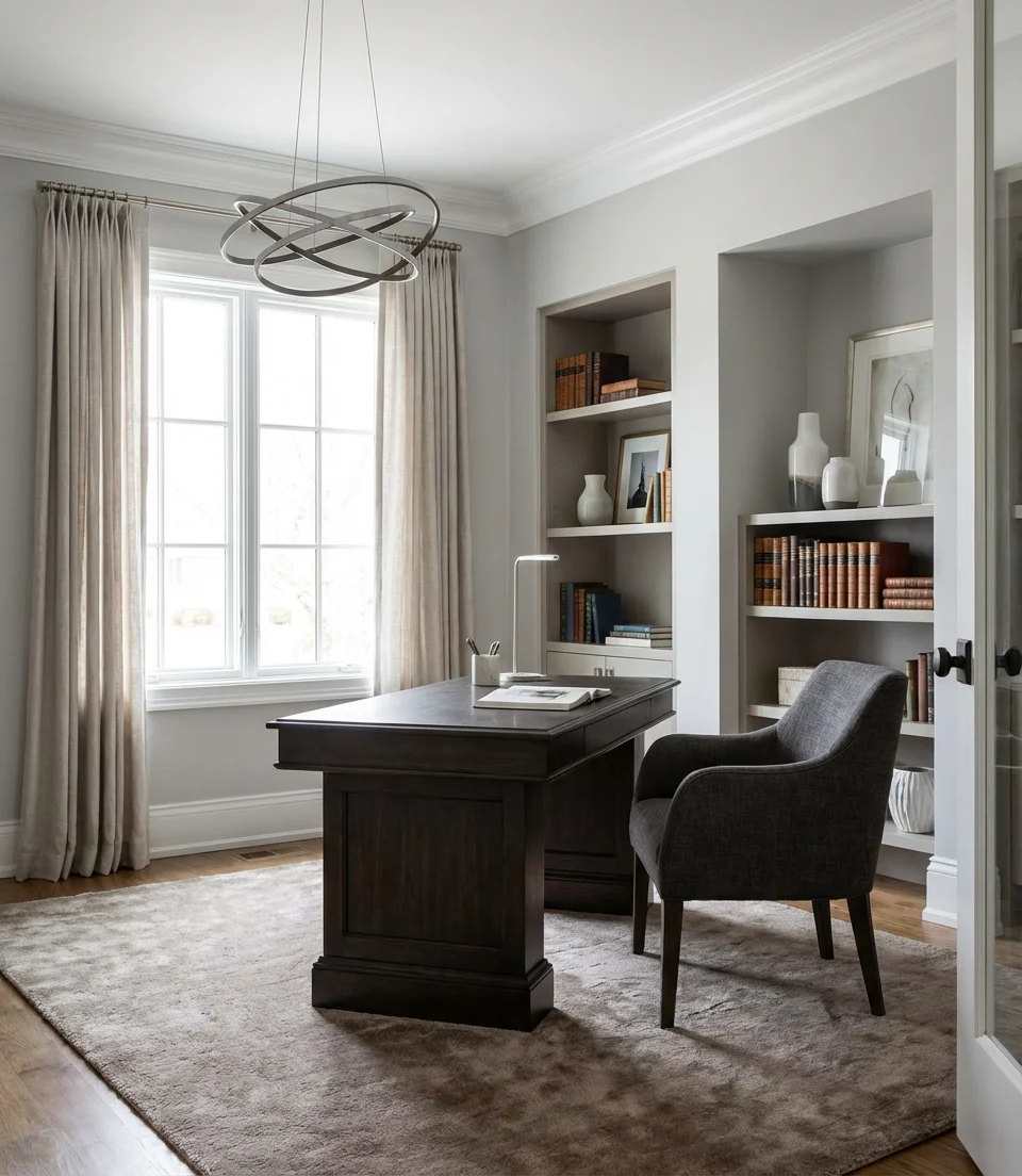 Transitional Office Blending Traditional and Modern Elements 1