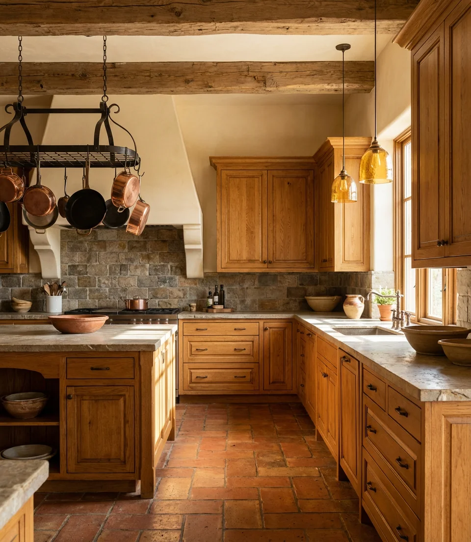 Tuscan Kitchen With Warm Stone and Terracotta 1