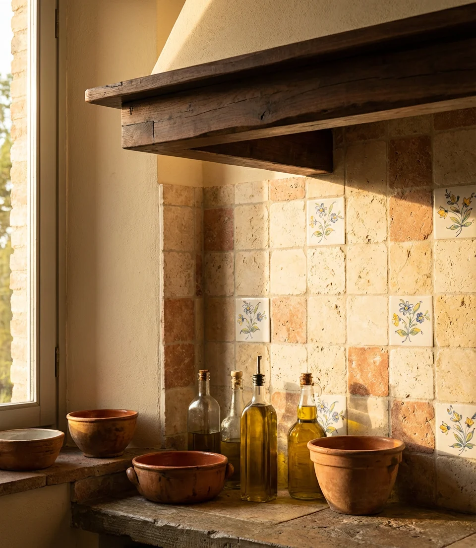 Tuscan Kitchen With Warm Stone and Terracotta 2