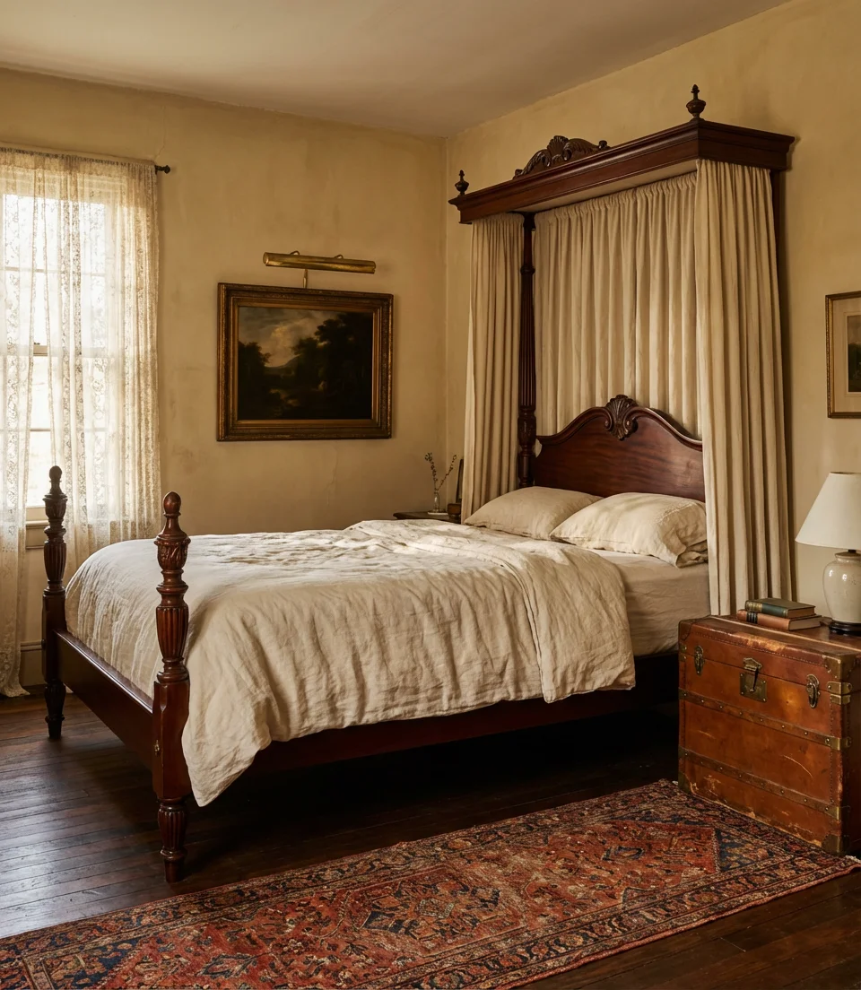 Vintage Brown Bedroom with Antique Furniture 1