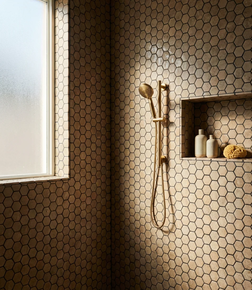 Vintage Hex Tile with Brass Hardware 2