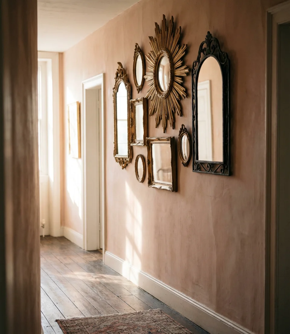Vintage Mirror Cluster for a Narrow Hallway 1
