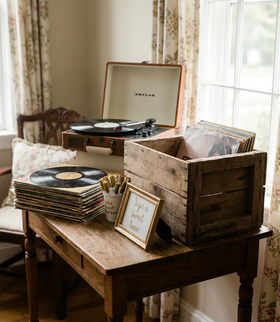 Vintage Record Guest Book Station 1