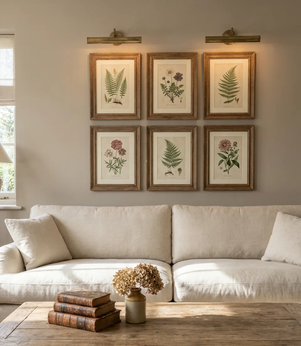 Wall Decor Ideas Above Couch: Antique Botanical Prints 1
