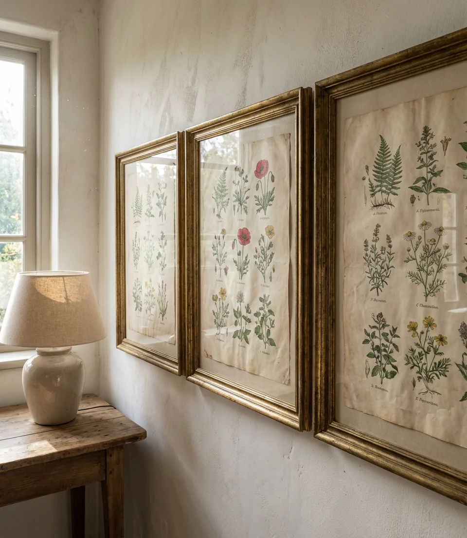 Wall Decor Ideas Above Couch: Antique Botanical Prints 2