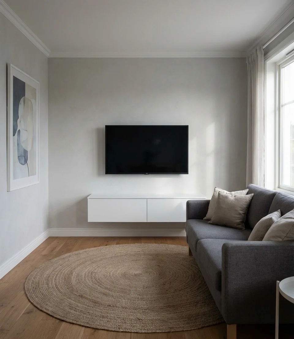 Wall-Mounted TV with Floating Media Console 1