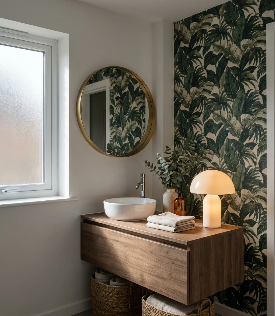 Wallpaper Accent Wall in Bathroom 1