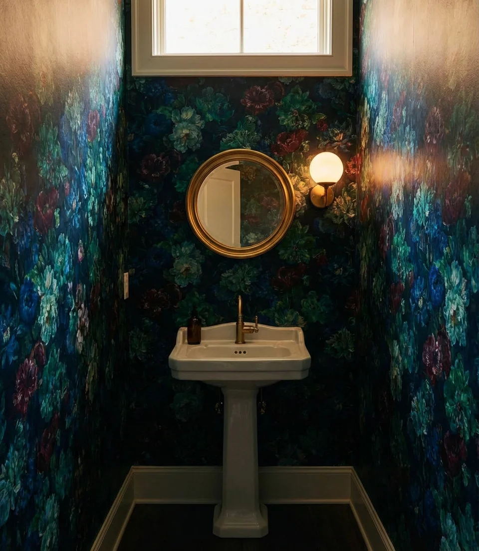 Wallpaper Accent Wall in Bathroom 2