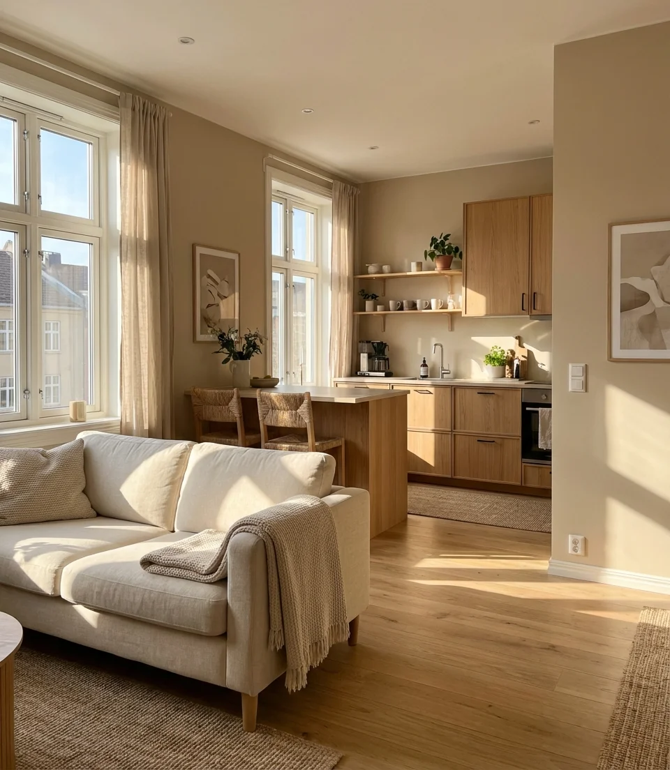 Warm Neutral Small Apartment Layout 1