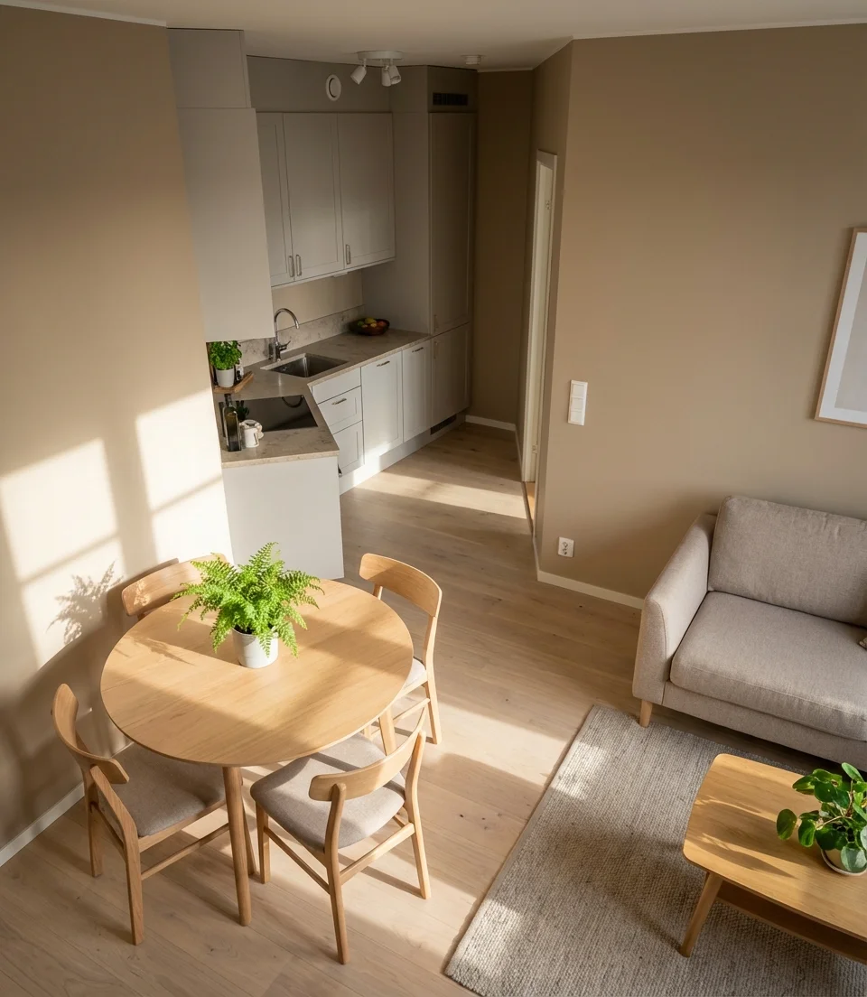 Warm Neutral Small Apartment Layout 2