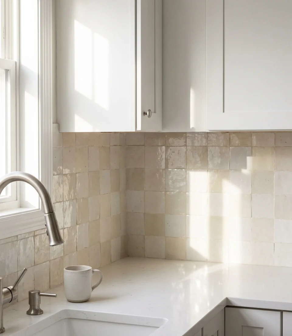 White Kitchen With Textured Backsplash Focal Point 1