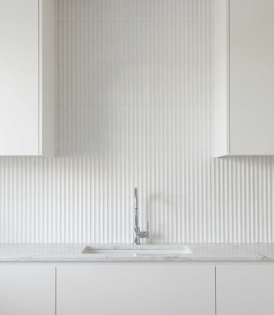 White Kitchen With Textured Backsplash Focal Point 2