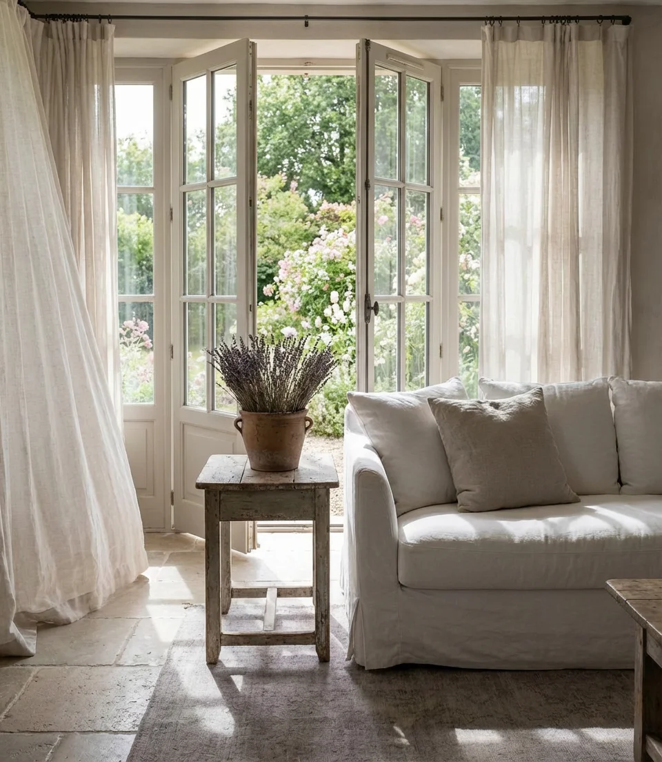 White Slipcovered Sofas with French Doors 1