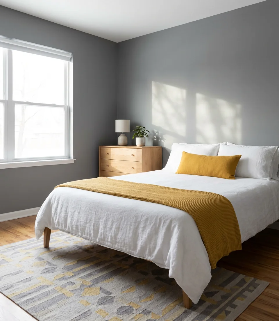 Yellow and Gray Cheerful Modern Bedroom 1