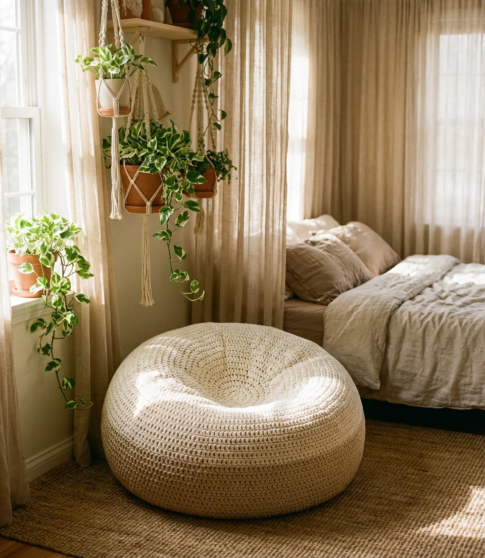 Aesthetic Crochet Bean Bag Chair for Boho Bedrooms 1