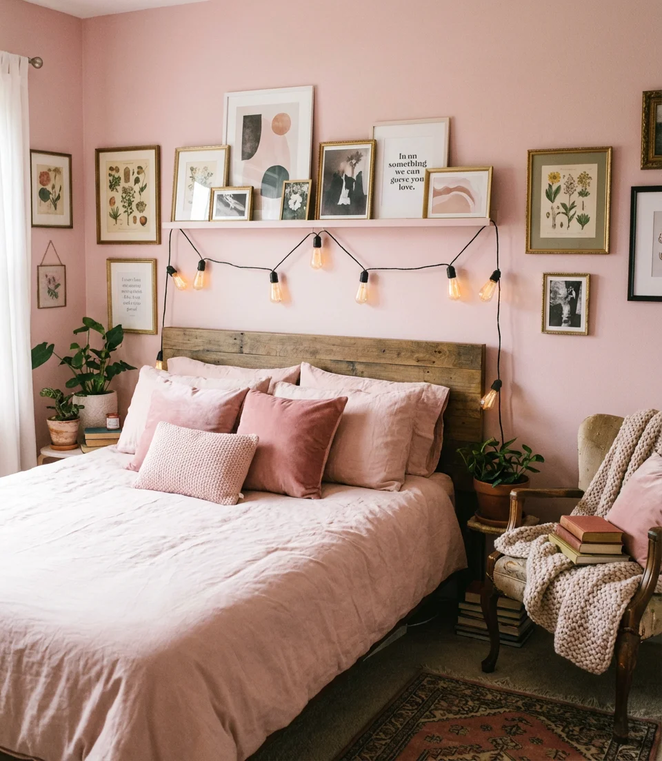Aesthetic Pink Bedroom with Posters 2