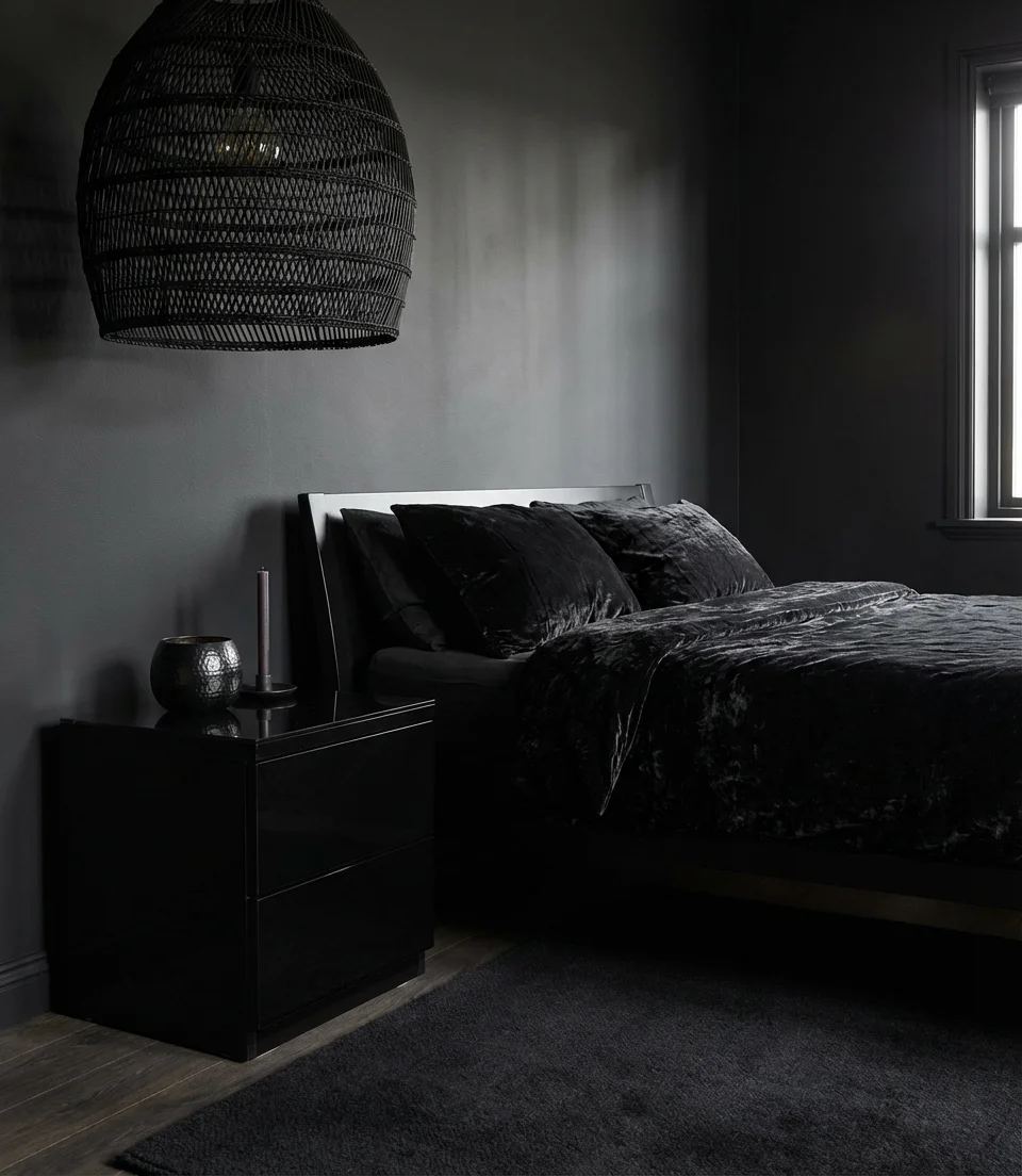 All Black Bedroom With Texture as the Story 1