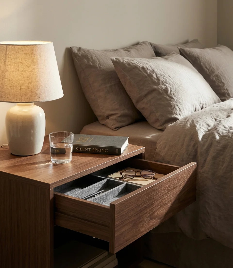 Bedside Nightstand with Hidden Drawer System 1