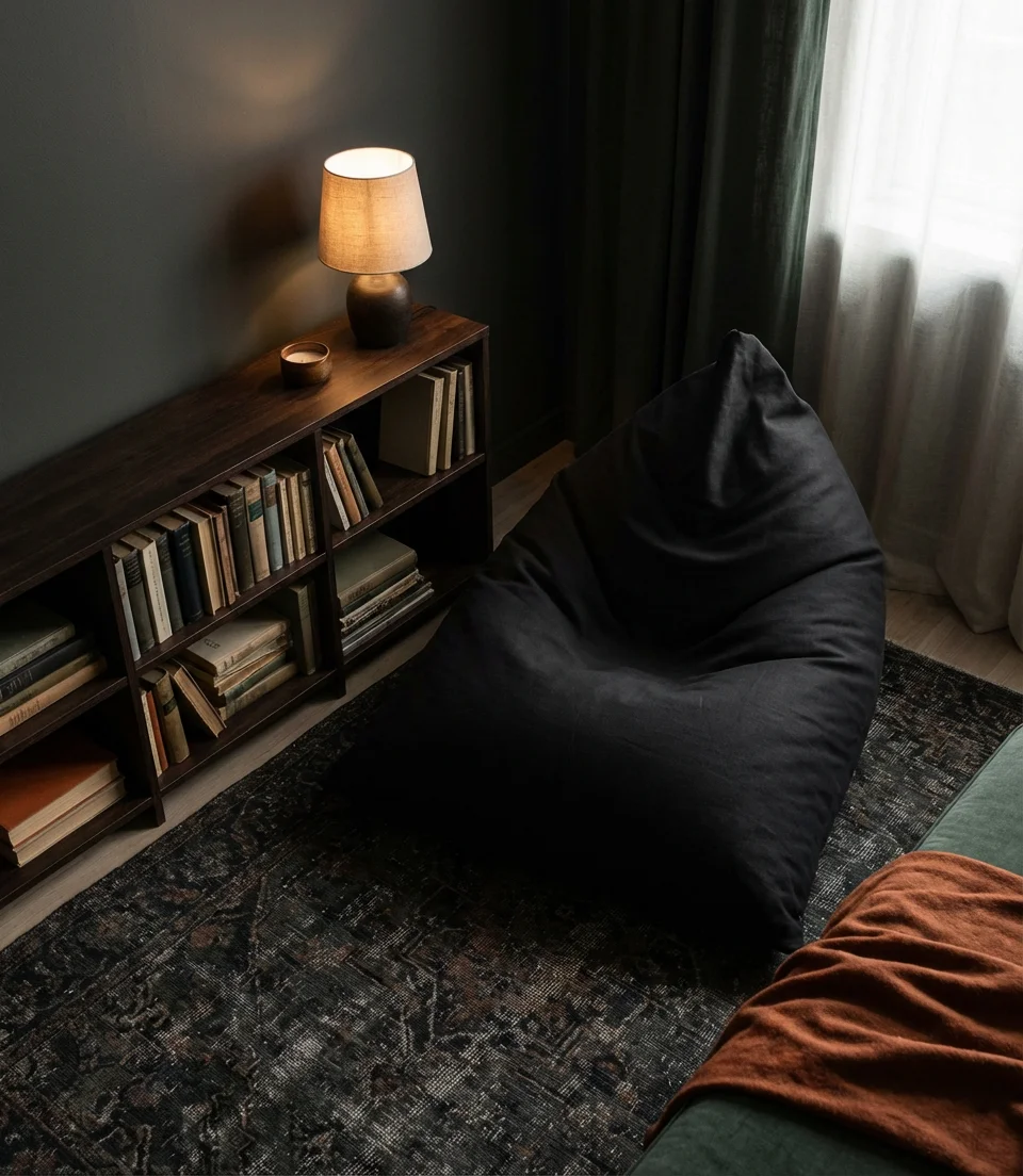 Black Bean Bag Chair for a Moody Aesthetic Bedroom 2