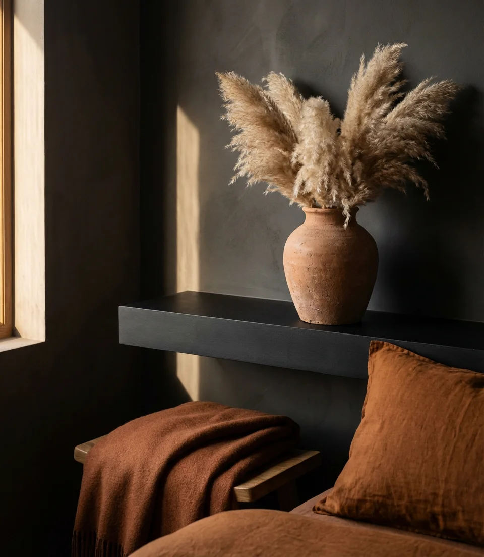 Black Bedroom With Orange and Rust Warmth 2
