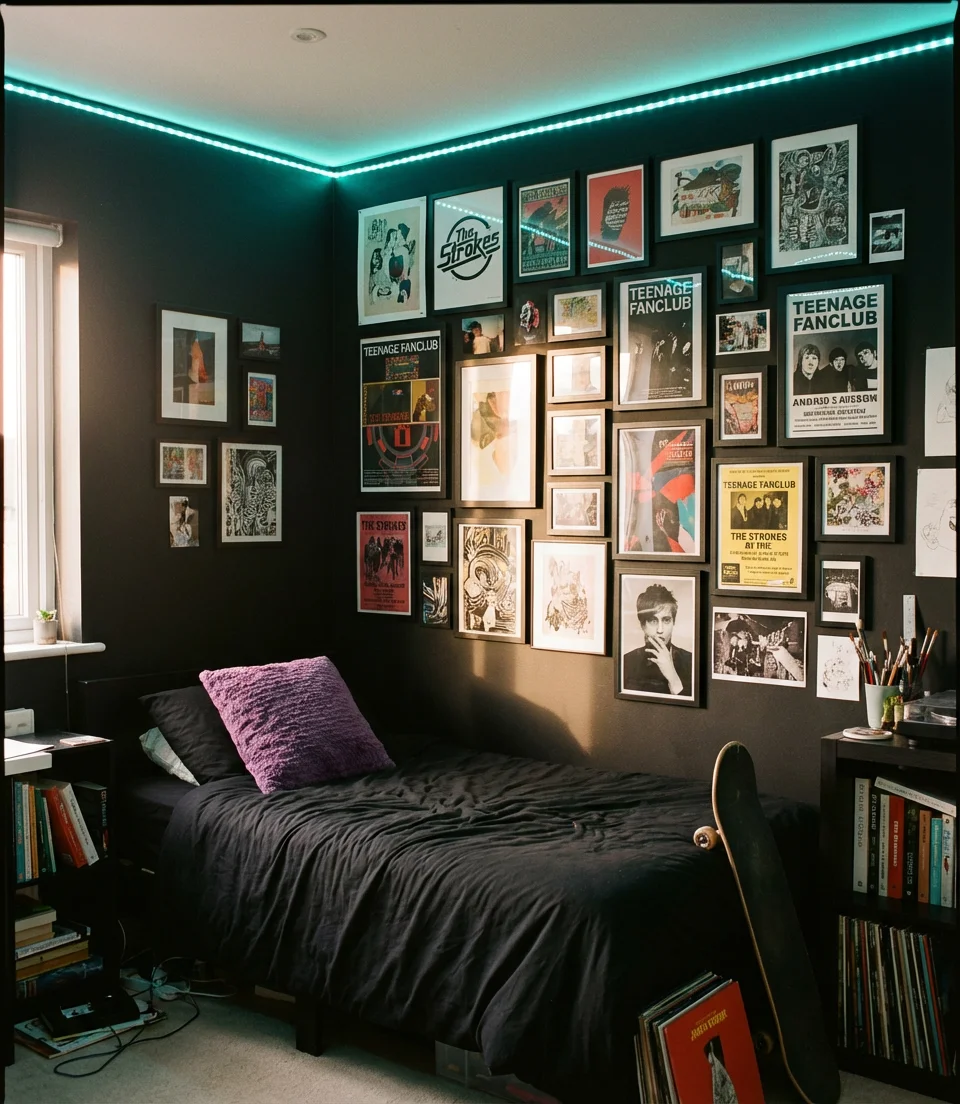 Black Teen Bedroom With Bold Pops of Color 1