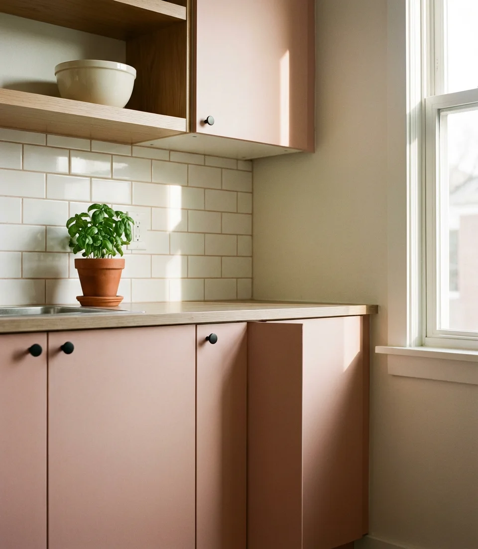 Black and Blush Kitchen with Matte Finishes 1