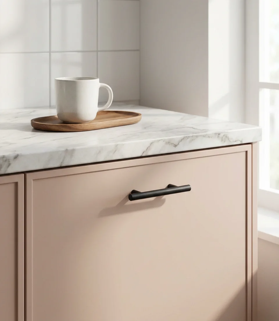 Black and Blush Kitchen with Matte Finishes 2