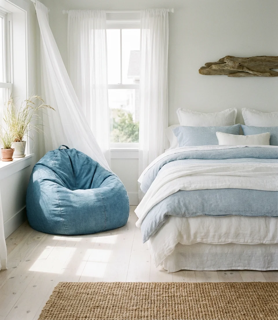 Blue Bean Bag Chair for a Calm Coastal Bedroom 1