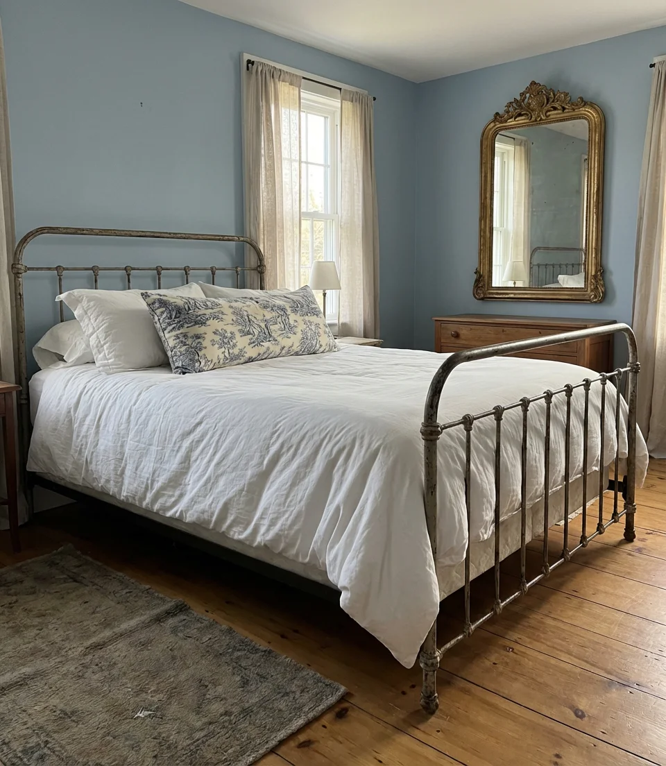 Blue Farmhouse Bedroom With French Country Details 2