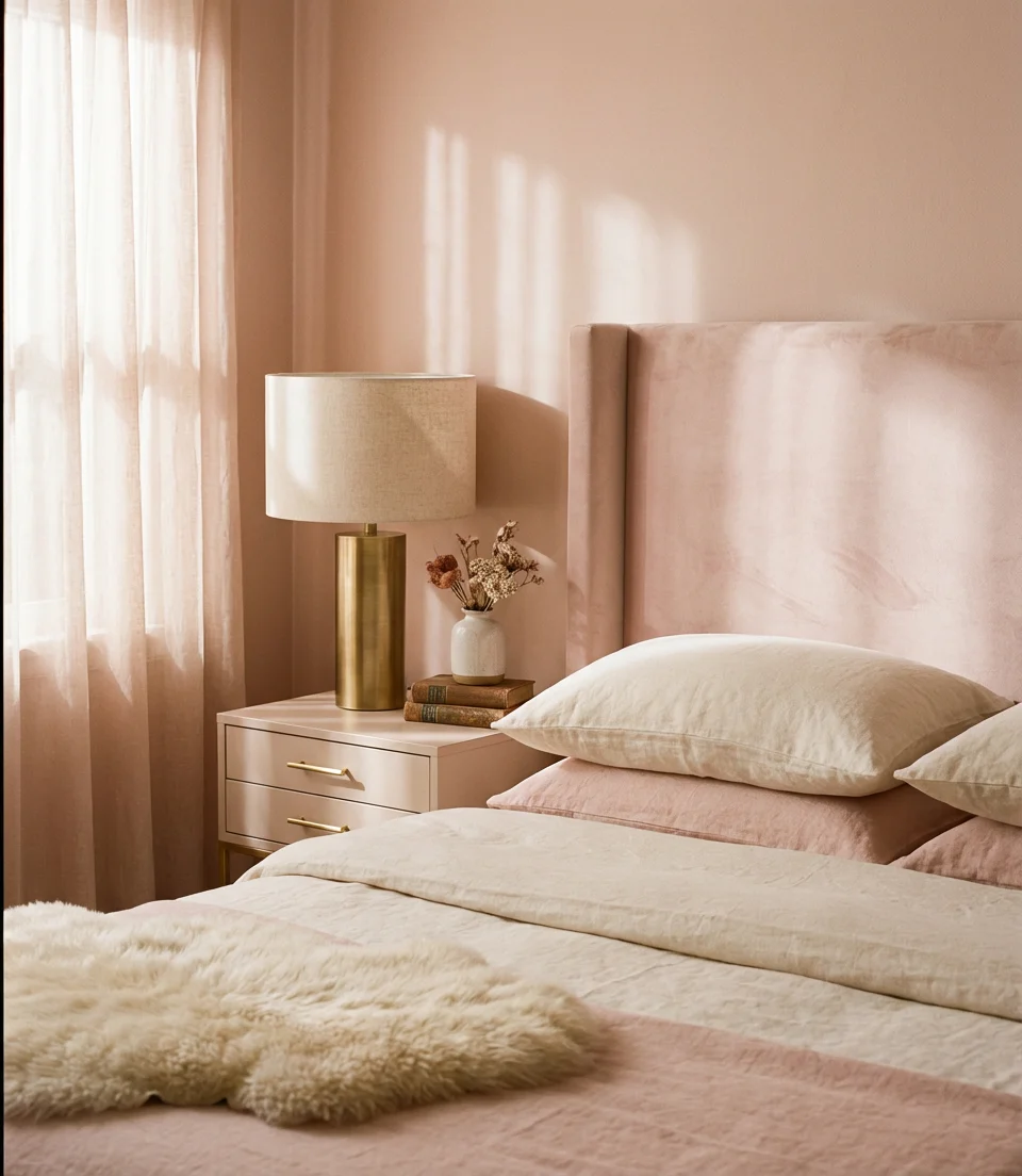 Blush Pink Bedroom with Gold Accents 1