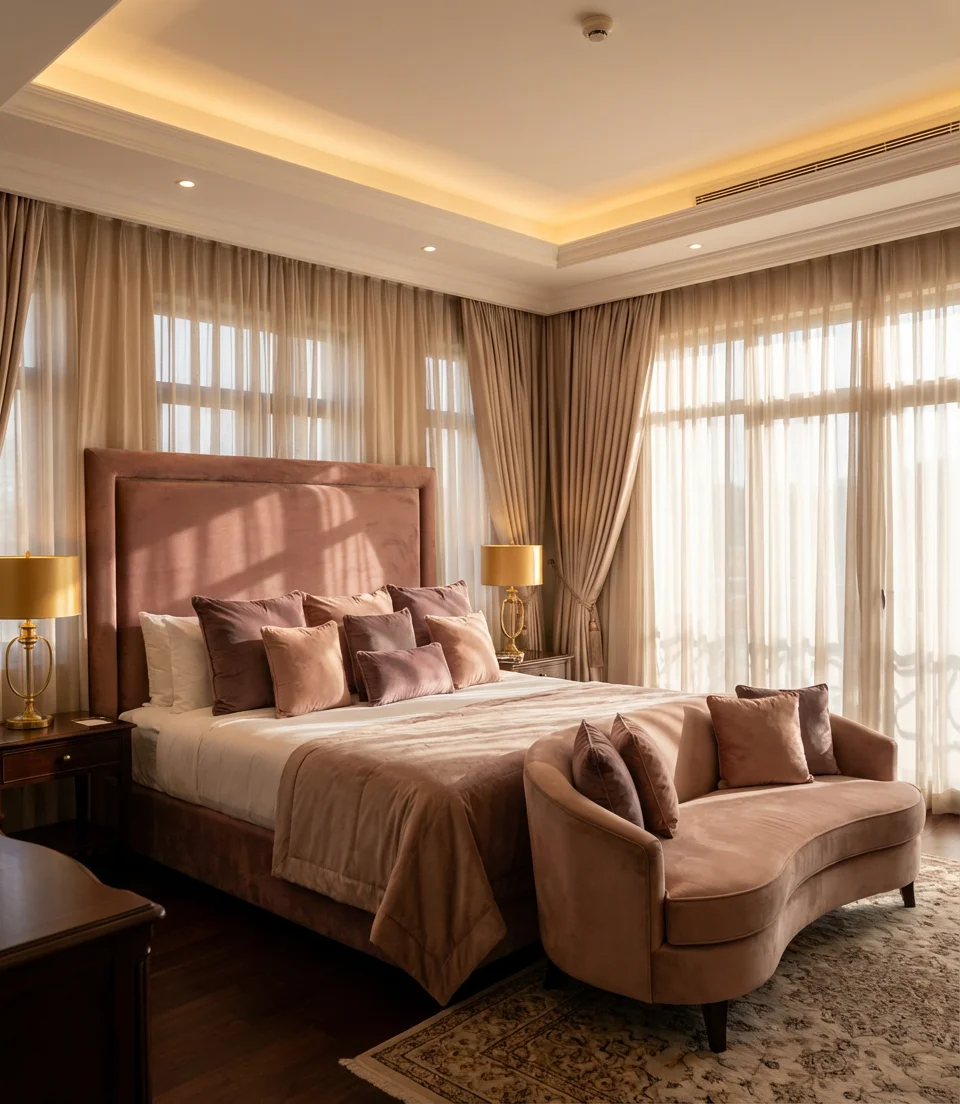Blush Pink Velvet Luxury Bedroom 1
