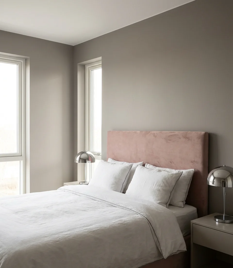Blush Pink and Grey Modern Bedroom 1