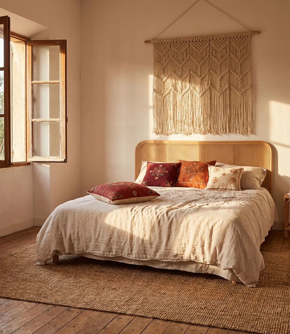Boho Farmhouse Bedroom With Layered Textiles 1