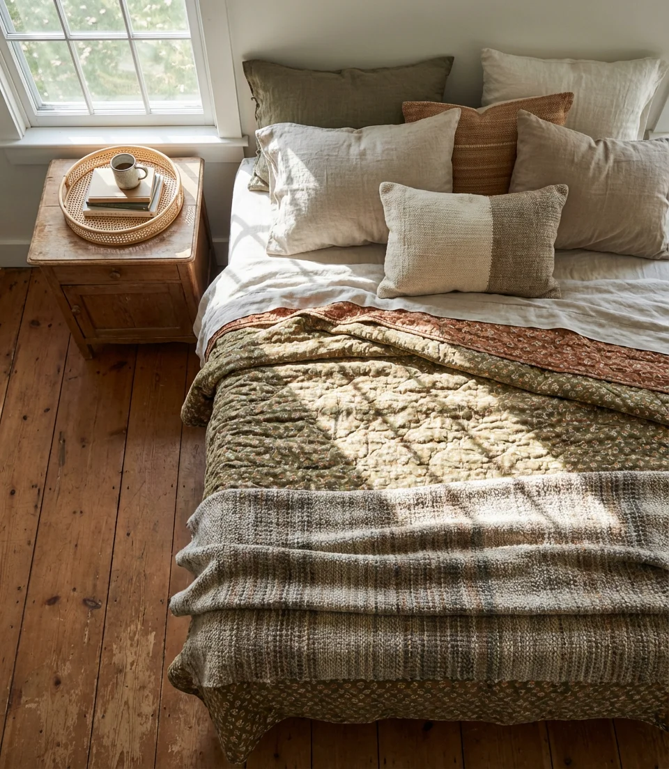 Boho Farmhouse Bedroom With Layered Textiles 2