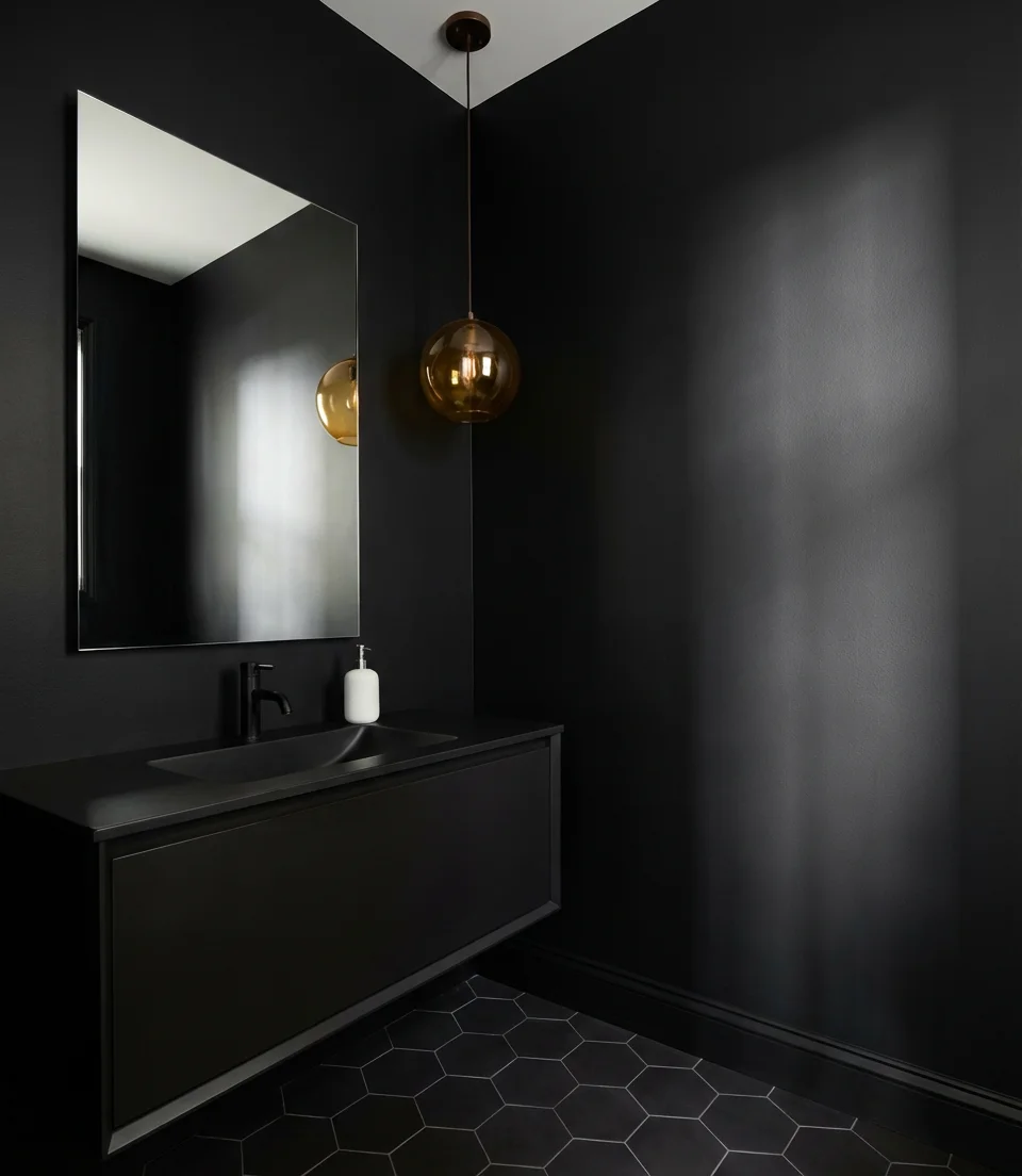 Bold Black Powder Room 1