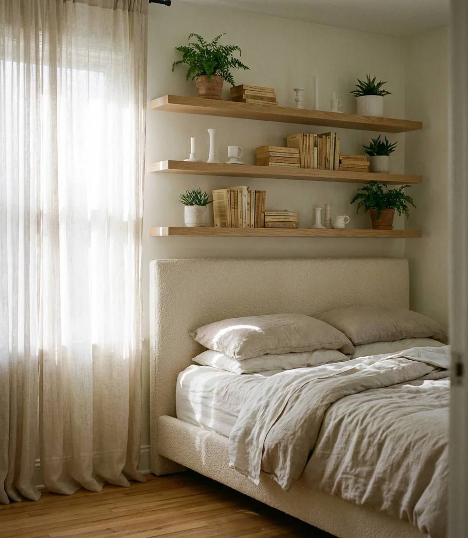 Built-In Floating Shelves Above the Bed 1