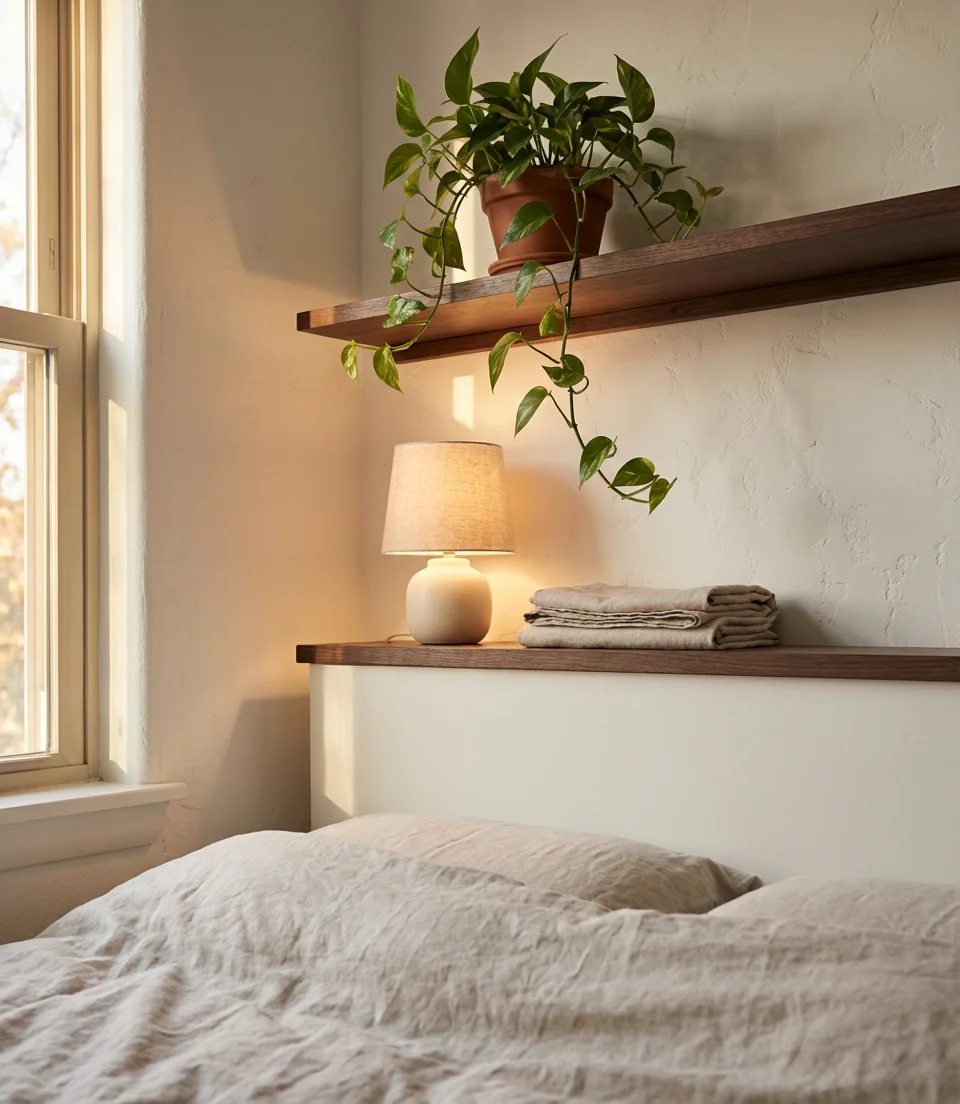 Built-In Floating Shelves Above the Bed 2